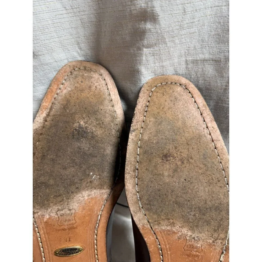 Studio Belvedere Cognac Alligator Print Leather Lace Up Oxfords Shoes Men's 11D